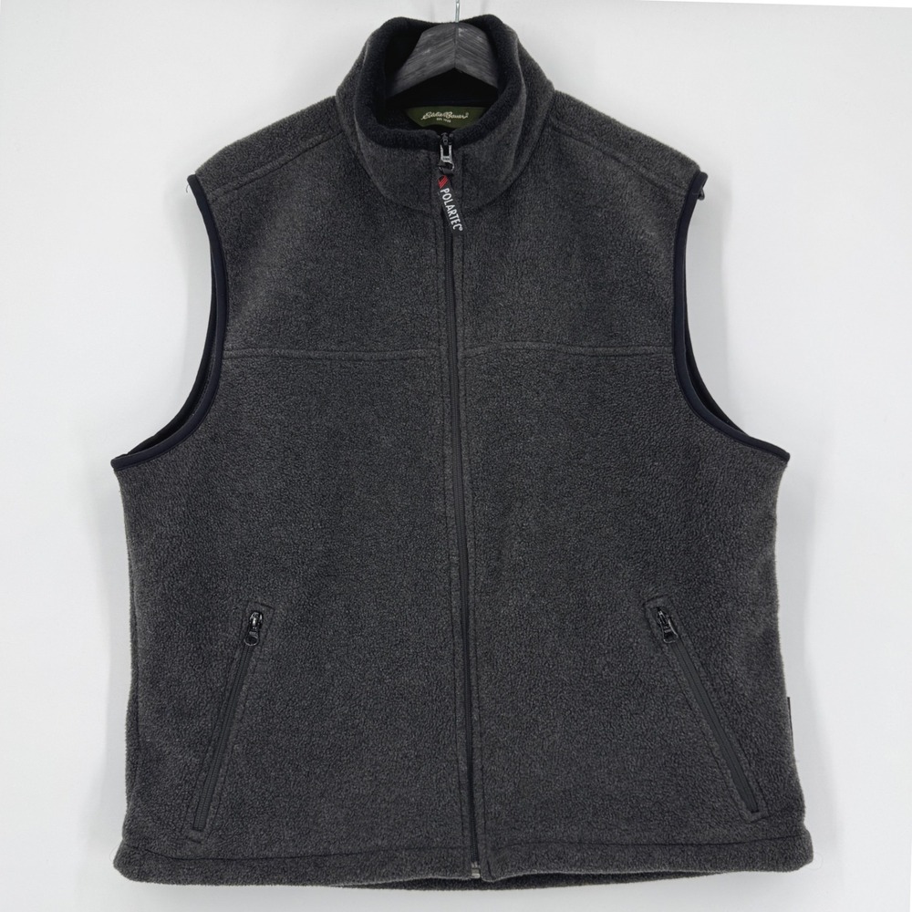 Eddie Bauer Mens Fleece‎ Vest Polartech Charcoal Gray Full Zip Pockets Size M